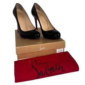 Christian Louboutin Black Patent Leather Slim Platform Heels Size 38.5